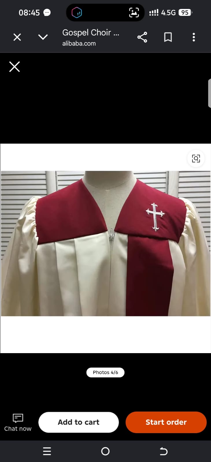 Cream Choir Cassock with Burgundy Yoke and Cross Embroidery