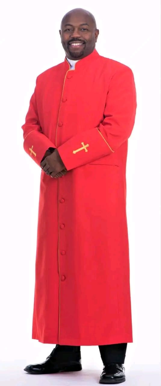 Red Clergy Cassock with Gold Cross Embroidery