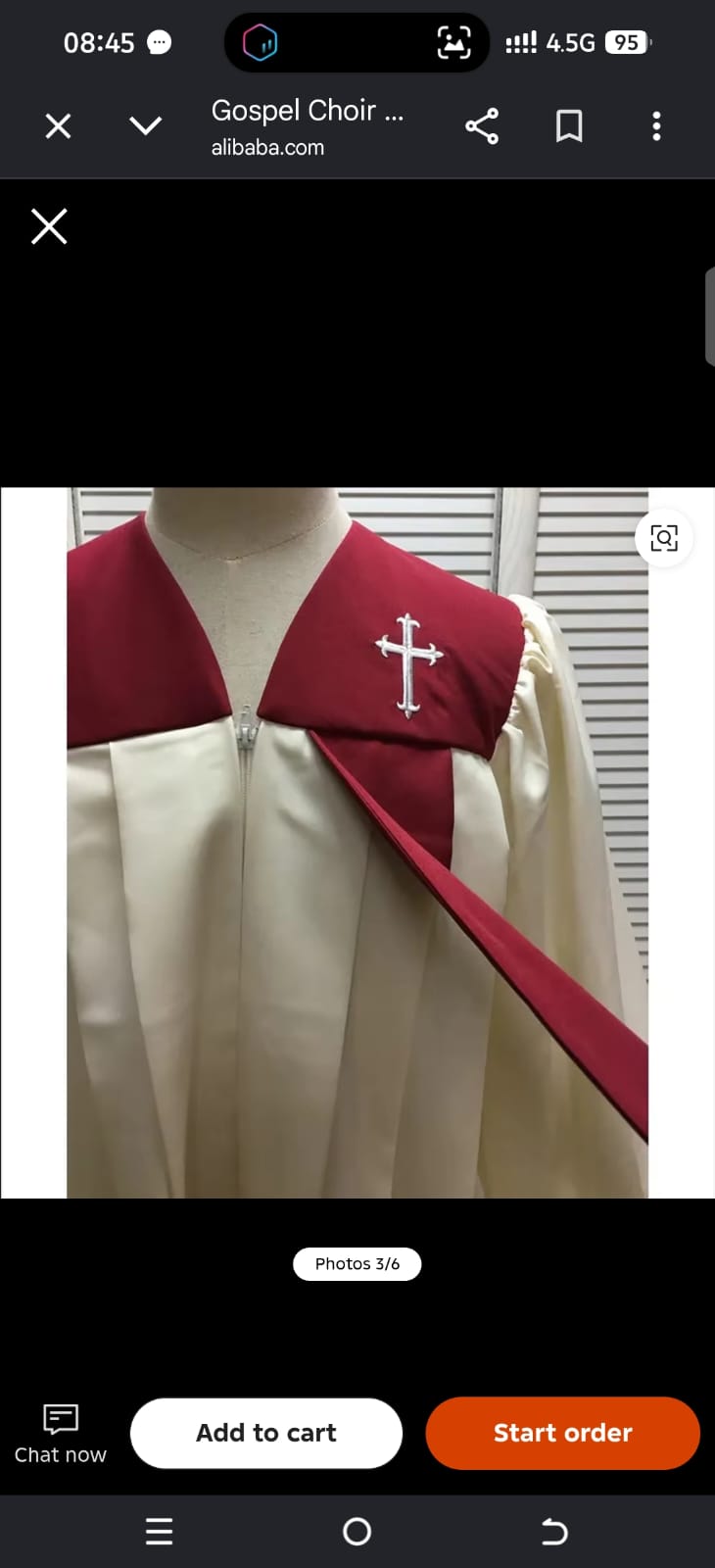 Ivory Choir Cassock with Burgundy Yoke and Cross Embroidery