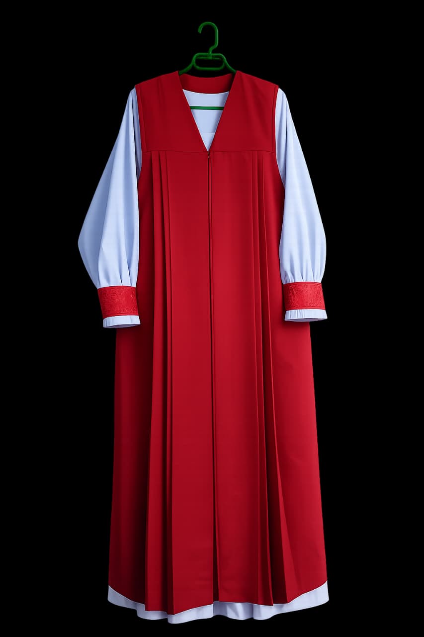 Red Pleated Anglican Cassock with White Sleeves