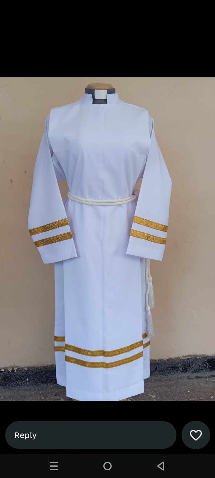 White Clergy Cassock with Gold Trim