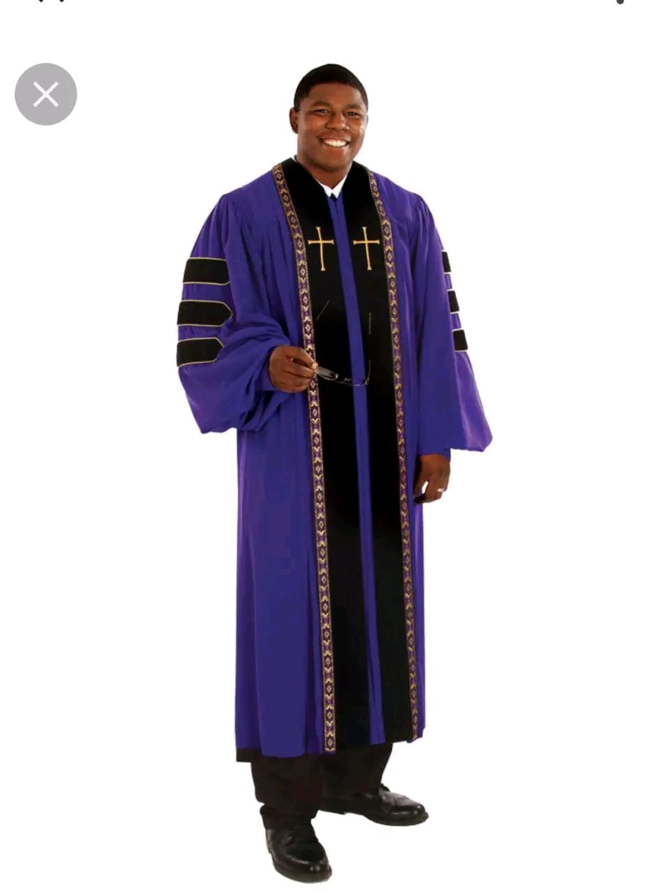 Purple Ministerial Cassock with Black Velvet Panels and Gold Cross Embroidery