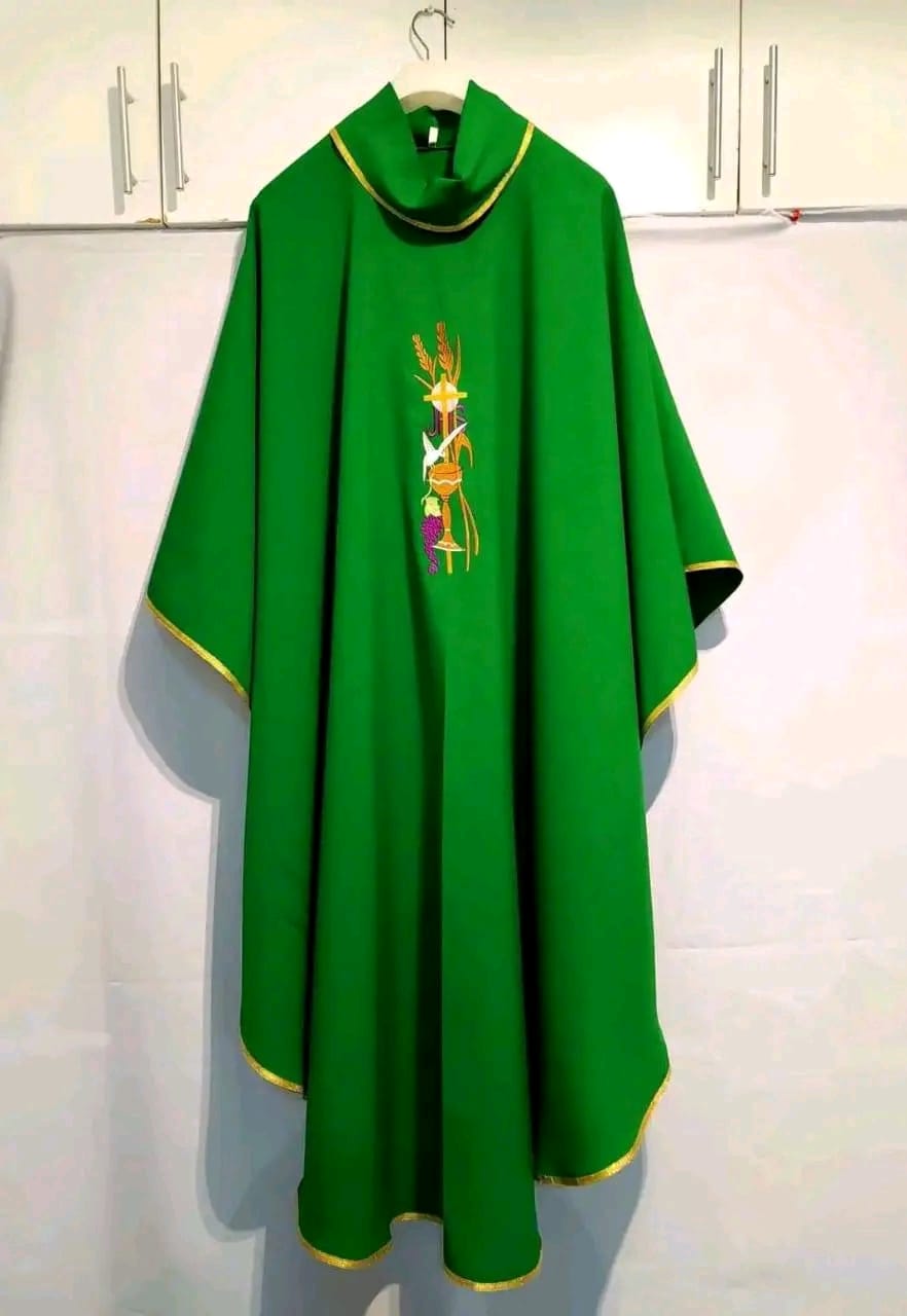 Green Liturgical Cassock with Eucharistic Embroidery
