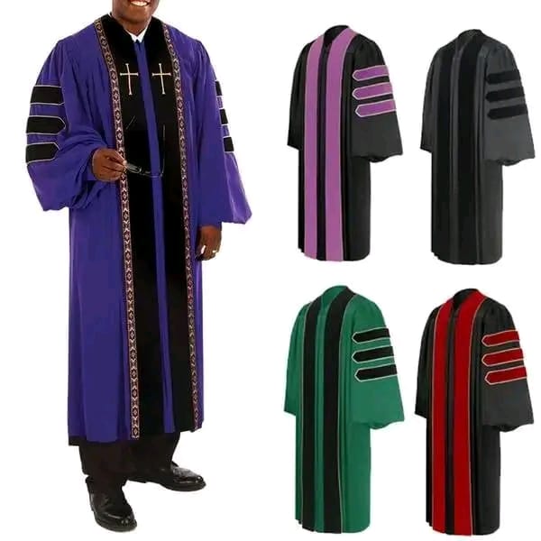 Traditional Clergy Cassock with Velvet Panels and Cross Embroidery