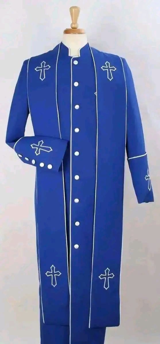 Royal Blue Clergy Cassock with White Piping and Cross Embroidery