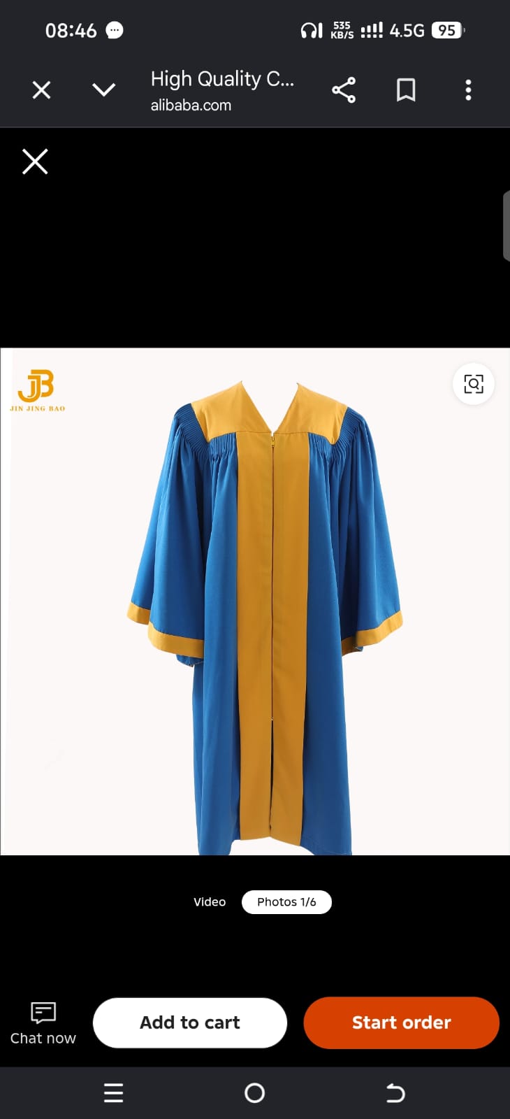 Blue and Gold Clergy Cassock with Pleated Sleeves